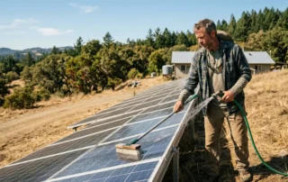 How to Clean Solar Panels in Northern California - Solar Services in Northern CA Gentle brush and hose rinse- solar panel cleaning in Northern California